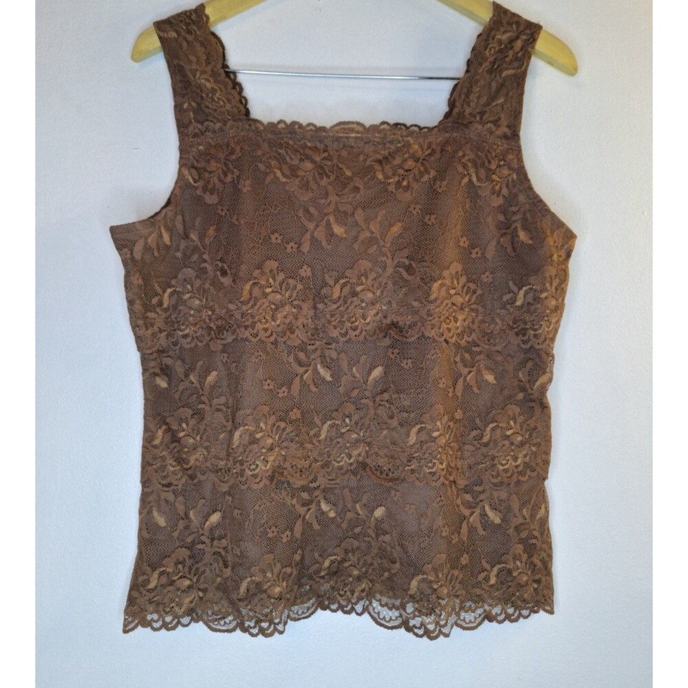 Vtg CHADWICK'S Floral Brown Y2K Lace Tank Top Cami Womens Sz L Fairy Grunge 90's